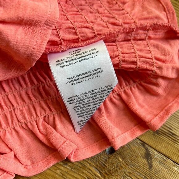 BCBGeneration Small Coral Pink Cropped Smocked Blouse Top Square Neck NWT New - Picture 9 of 10
